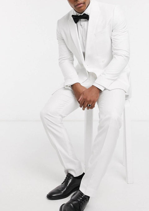 White Double Breasted Slim Fit Suit / Blazer