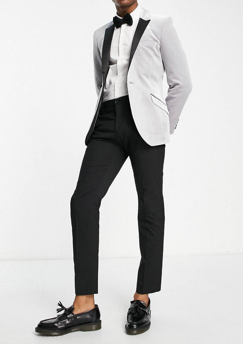 Slim Fit Silver Grey Velvet Tuxedo Blazer