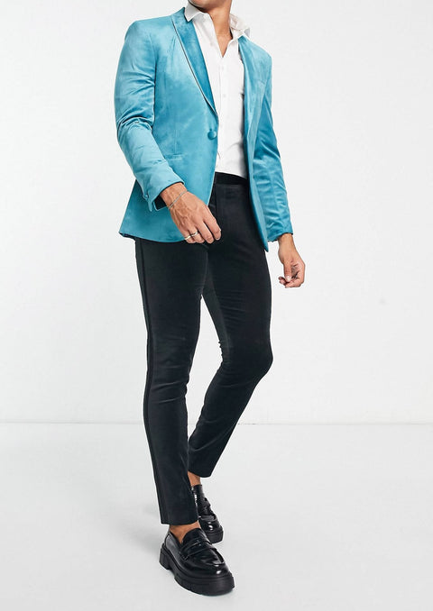 Single Breasted Light Blue Velvet Blazer