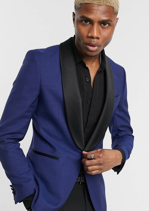 Shawl Collar Tuxedo Blue Blazer