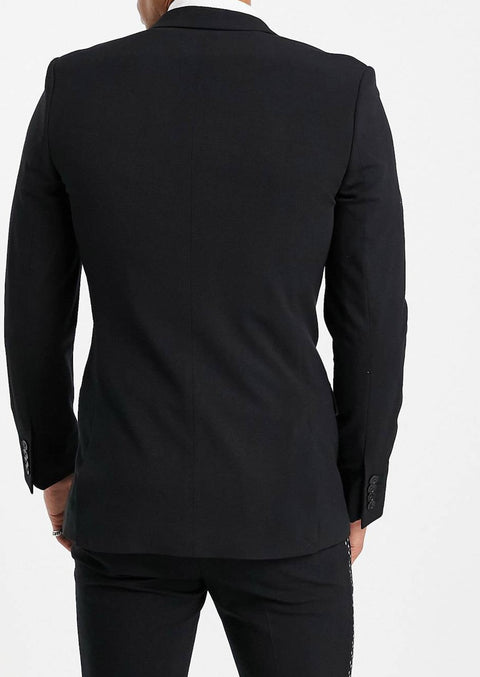 Notch Lapel Slim Black Suit With Polka Dots