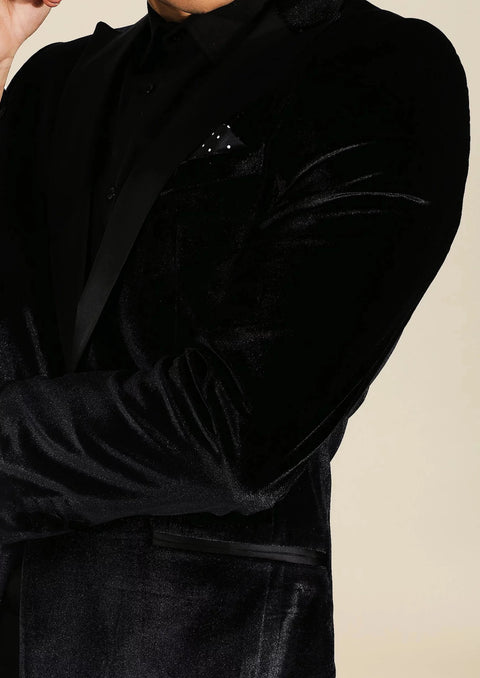 Slim Velvet Satin Lapel Single Breasted Blazer