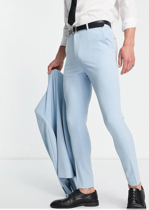 Slim Fit Light Blue Single Breasted Suit For Wedding With Notch Lapel