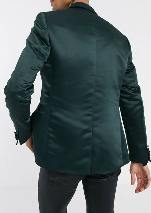 Green Double Breasted Blazer with Black Lapel