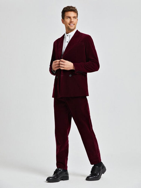 Burgundy velvet double breasted suit