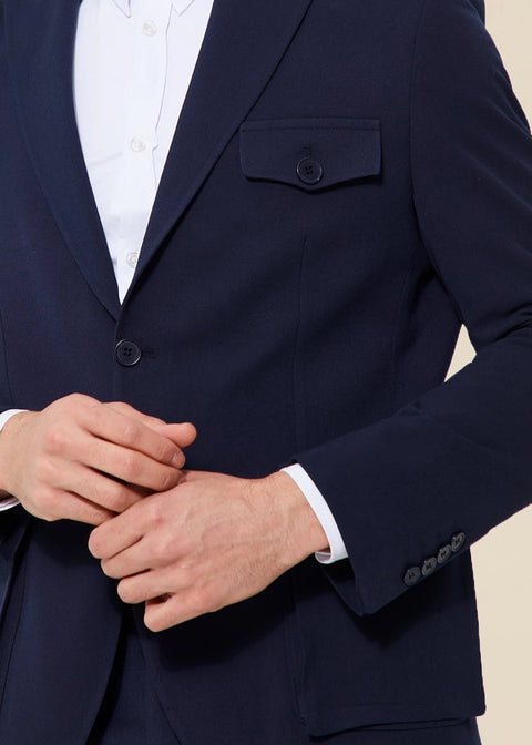 Navy Slim Suit Jacket With Utility Pocket