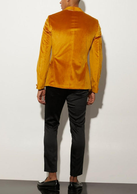 Slim Fit Velour Blazer in Mustard