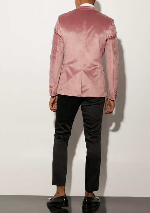 Pink Slim Velvet Satin Lapel Tuxedo Blazer