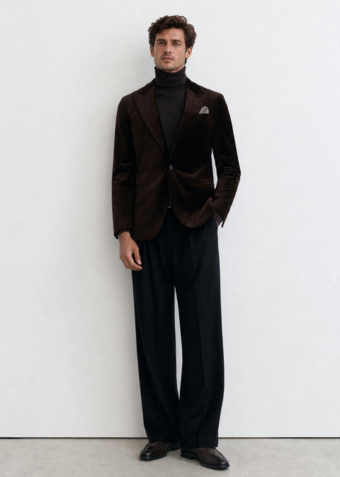 Slim Fit Chocolate Brown Velvet Suit Jacket