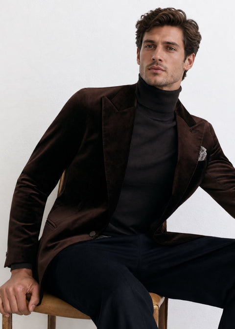 Slim Fit Chocolate Brown Velvet Suit Jacket