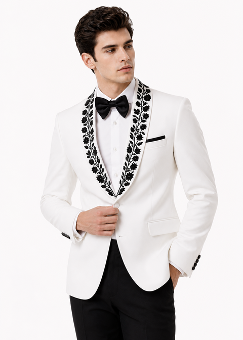 White Floral Cutdana Embroidered Tuxedo
