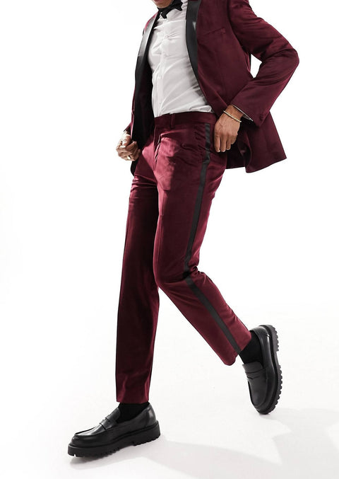 Slim Fit Burgundy Velvet Tuxedo Blazer / Suit