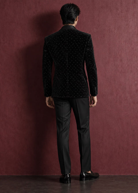 Black Shawl Lapel Polka Tuxedo Blazer