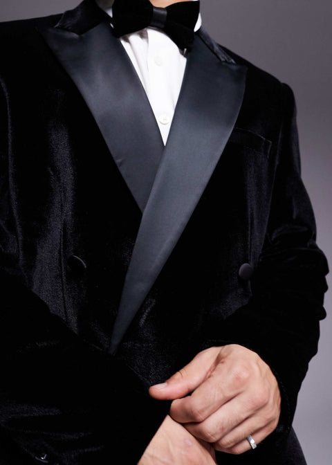 Black Velvet Peak Lapel Double Breasted Tuxedo