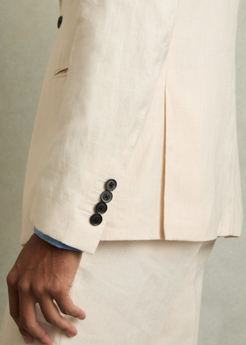 Slim Fit Single Breasted Linen Blazer in Stone