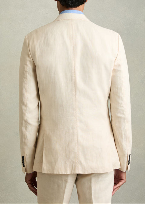 Slim Fit Single Breasted Linen Blazer in Stone
