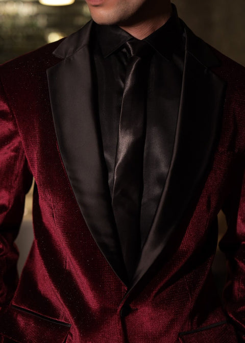 Wedding Burgundy Velvet Tuxedo Blazer