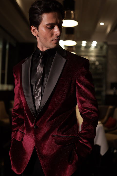 Wedding Burgundy Velvet Tuxedo Blazer