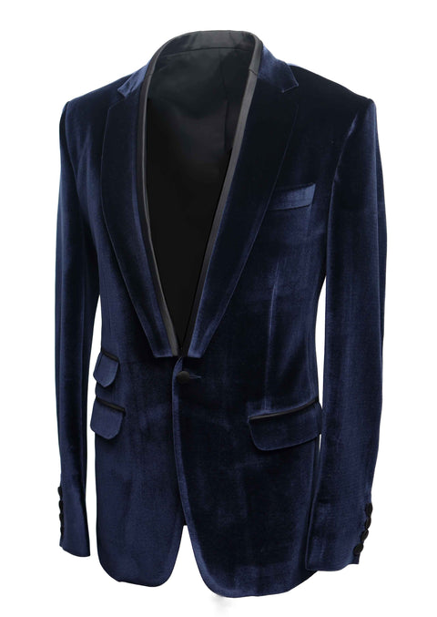Navy Velvet Tuxedo Blazer with Contrast Lapel