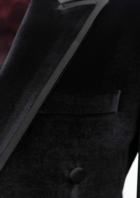 Black Velvet Double Breasted Tuxedo with Contrast Lapel
