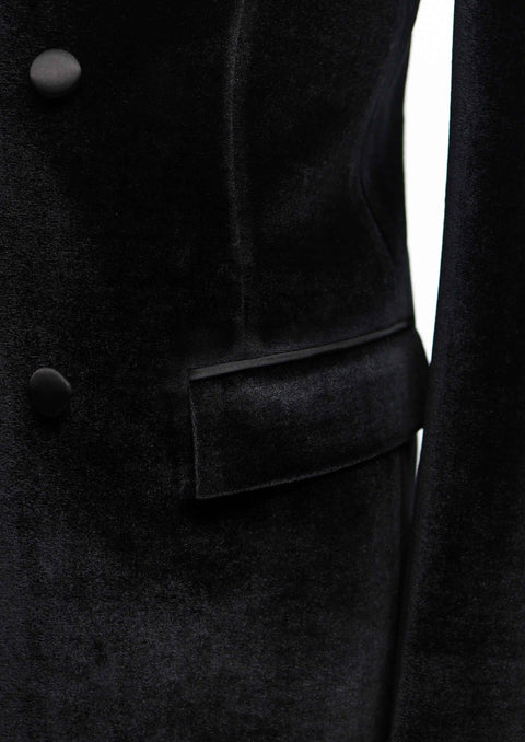 Black Velvet Double Breasted Tuxedo with Contrast Lapel