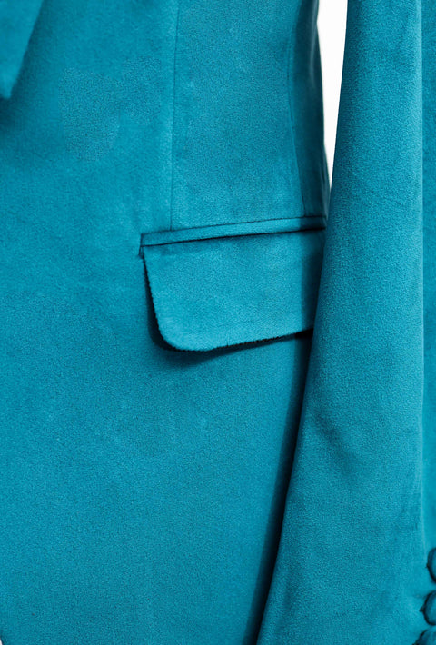 Slim Teal Blue Velvet Shawl Lapel Blazer