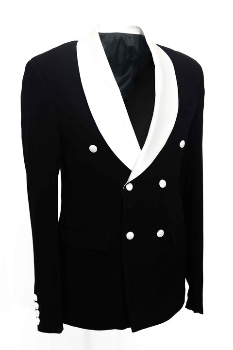 Black Double Breasted Blazer With White Shawl Lapel