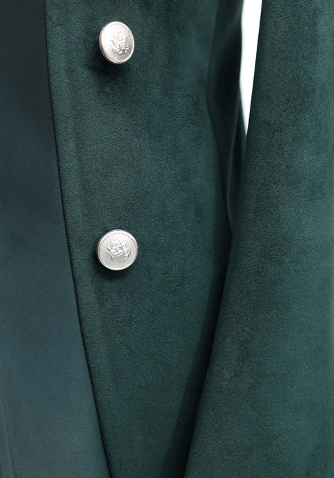 Velvet Green Double Breasted Unbuttoned Tuxedo Blazer