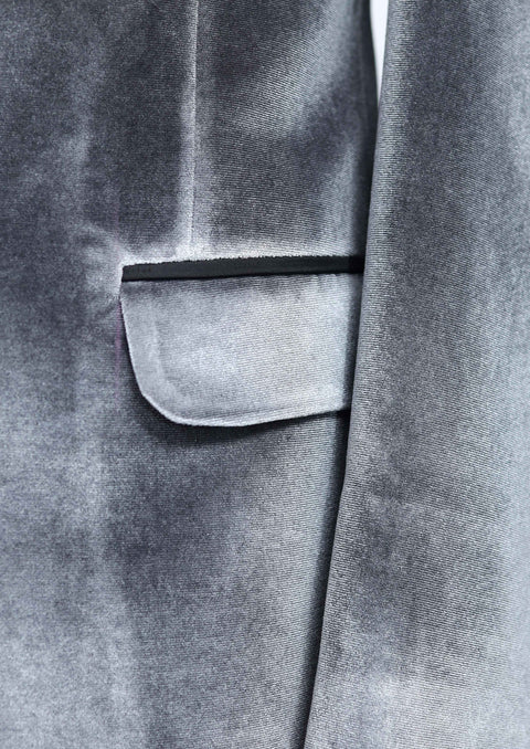 Grey Velvet Shawl Collar Tuxedo Blazer