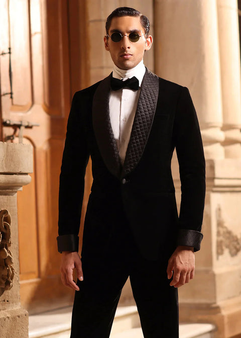 Slim Black Braided Shawl Lapel Tuxedo Blazer Suit