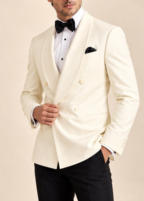 Slim Fit Cream Double Breasted Dinner Jacket