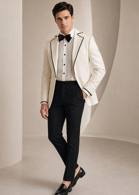 Off White Tuxedo with Black Contrast Piping