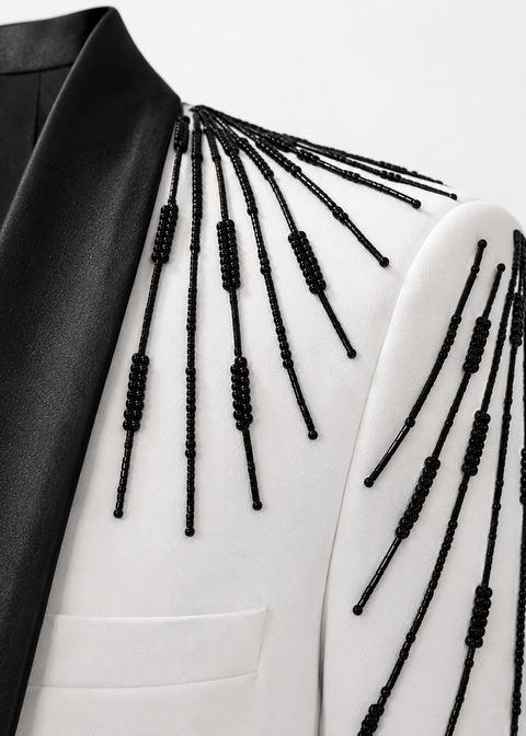 White Velvet Shawl Embroidered Tuxedo