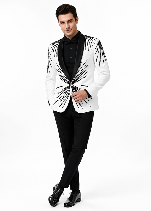 White Velvet Shawl Embroidered Tuxedo