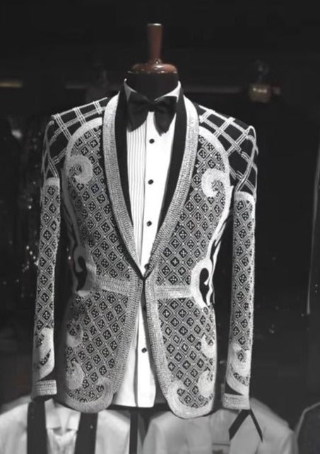 Black & White Embroidered Tuxedo Blazer Tumuh