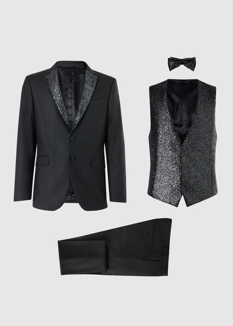 Slim Black Tuxedo Suit with Sequin