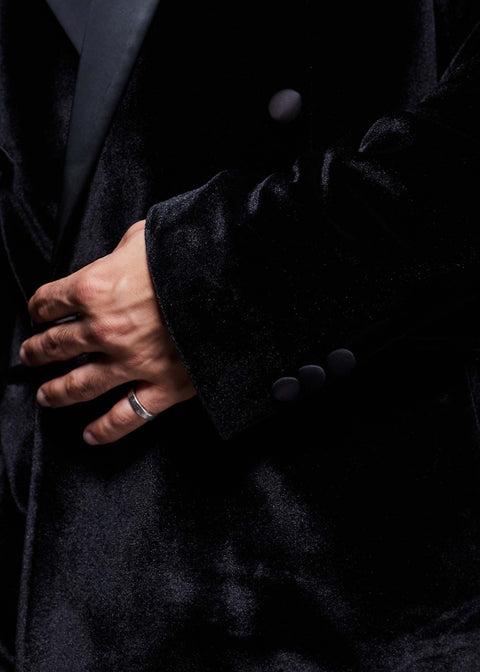 Black Velvet Peak Lapel Double Breasted Tuxedo
