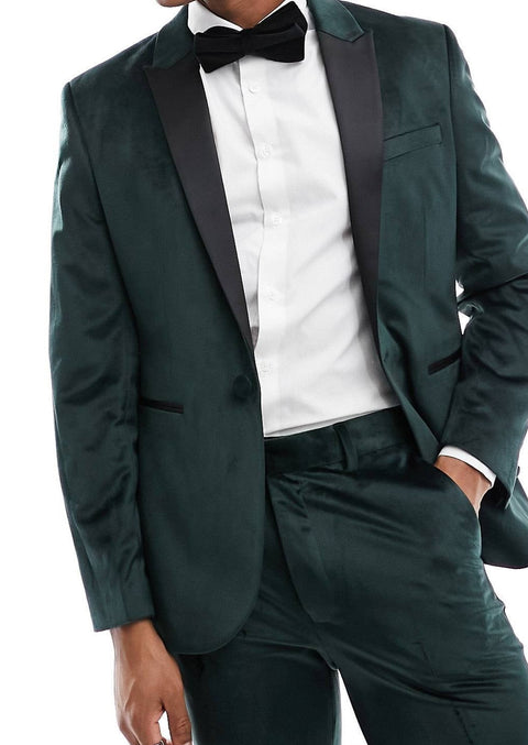 Slim Green Velvet Tuxedo Blazer Suit