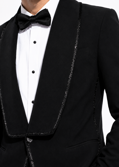 Black Shawl Lapel Contrast Embellished Tuxedo
