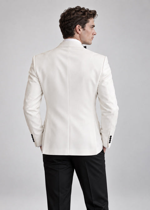 White Double Breasted Tuxedo Blazer Suit with Satin Lapel