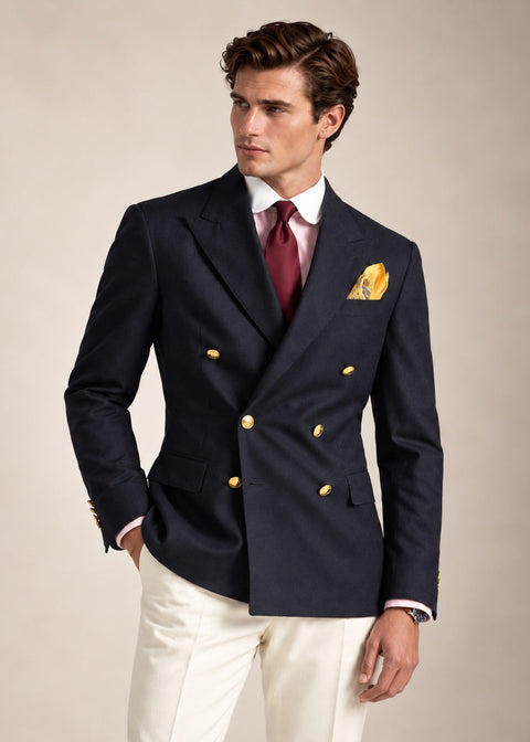 Slim Navy Double Breasted Suit with Gold Buttons
