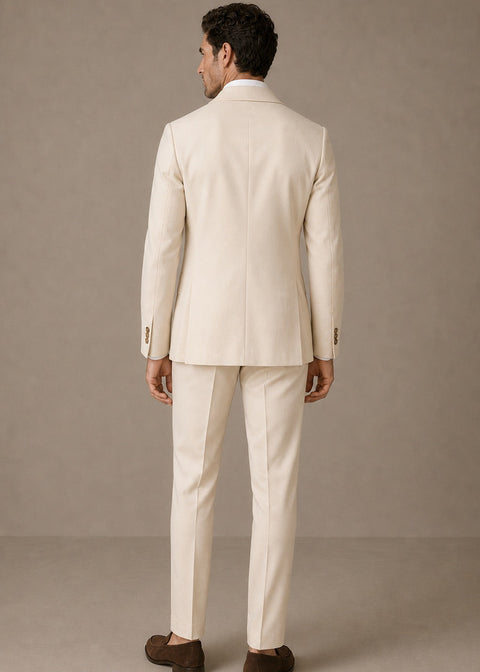 Slim Fit Cream Double Breasted Suit