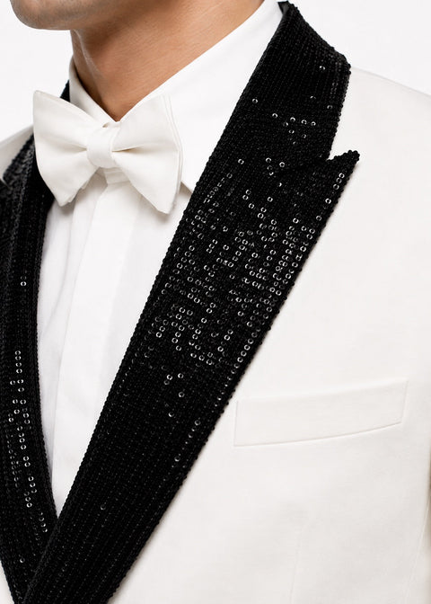 White Double Breasted Sequin Lapel Suit