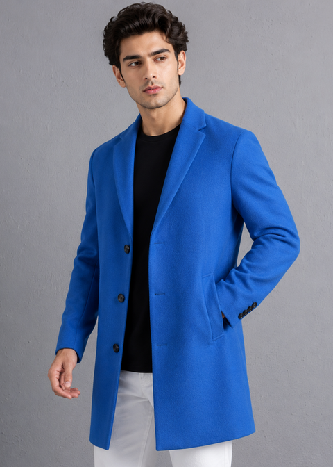Notch Lapel Blue Overcoat