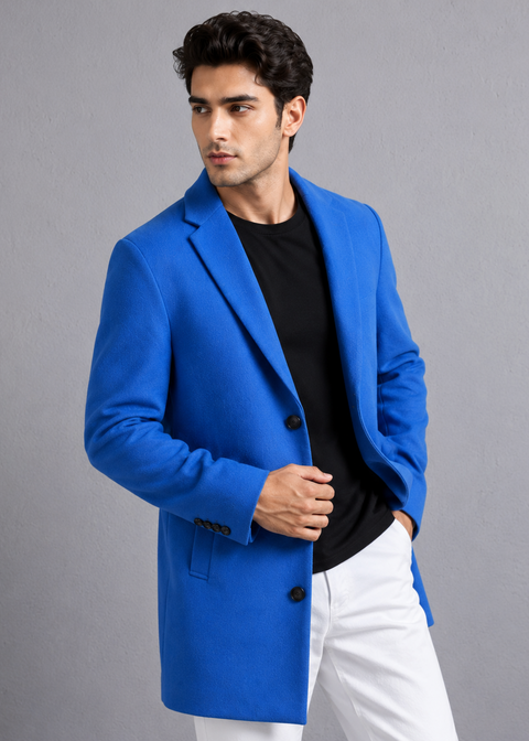 Notch Lapel Blue Overcoat