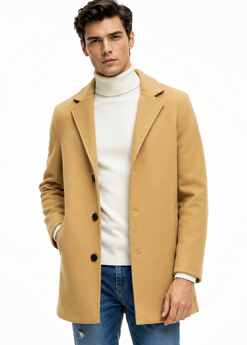 Through Lapel Collar Coat in Beige