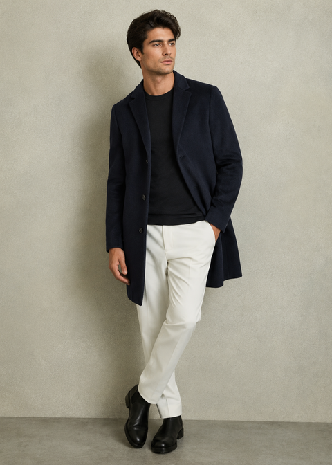 Single Breasted Overcoat in Navy