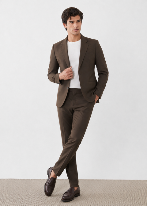 Brown Slim Fit Blazer Suit