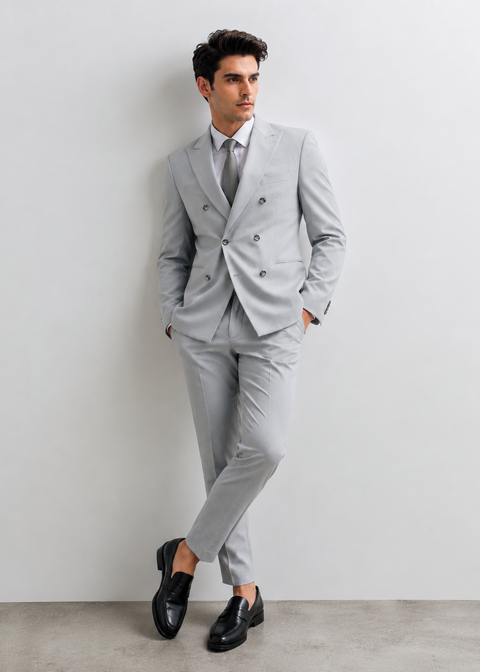 Slim Fit Grey Double Breasted Suit