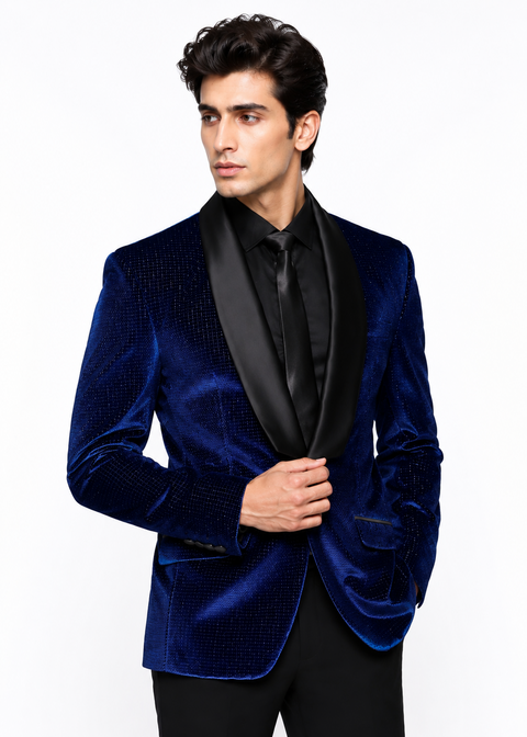 Slim Fit Blue Shawl Lapel Velvet Tuxedo Blazer